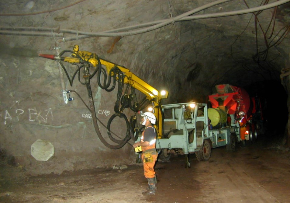 Shotcrete spraying at Olympic Dam Operations